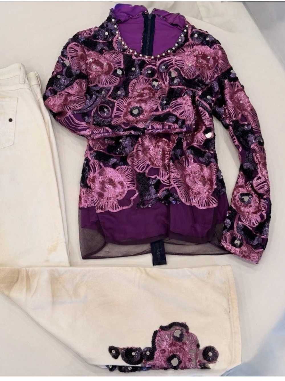 Purple and White Handmade Rodeo Queen/Horsemanship Outfit III Size Medium
